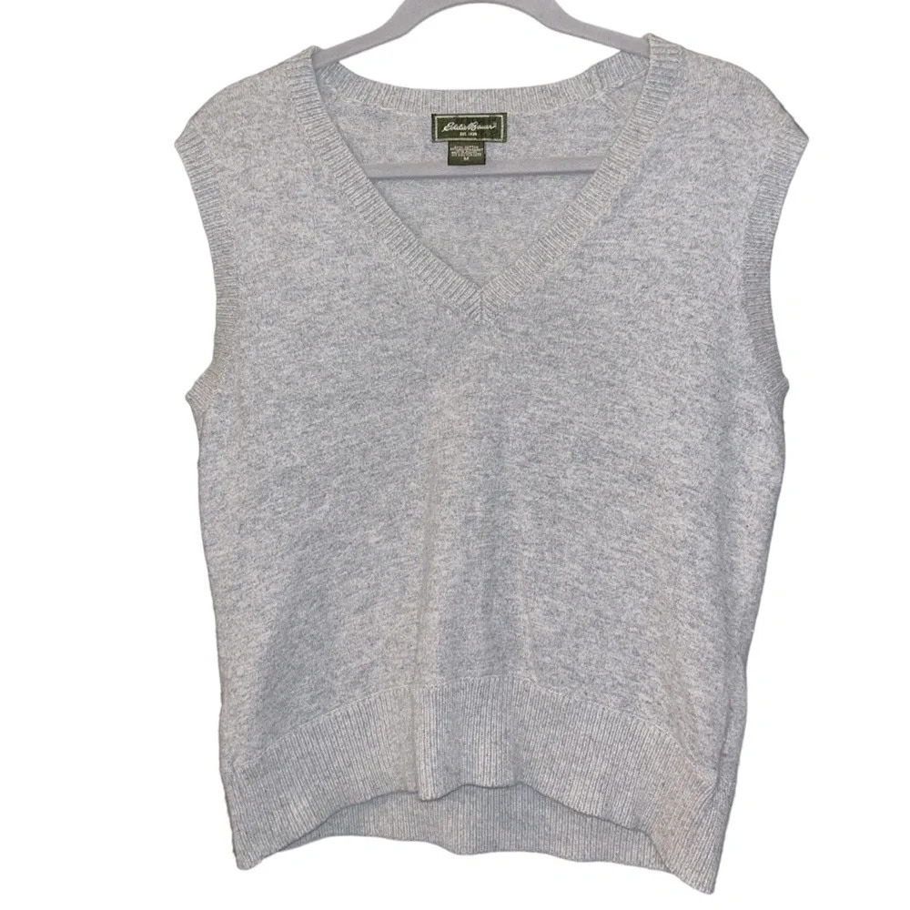 Eddie Bauer Sweater Vest Rabbit Fur Grey Women’s Medium Cotton Academia Preppy